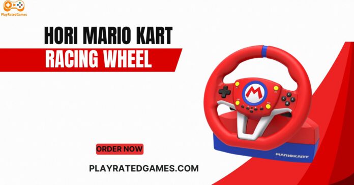 HORI Mario Kart Racing Wheel for Nintendo Switch with Red Design and Foot Pedal