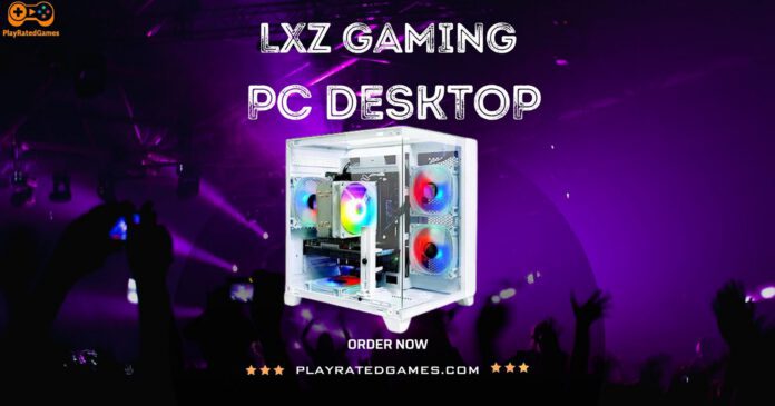 White LXZ Gaming Desktop Tower with RGB lighting, Intel Core i7-14700KF, RTX 4070, and glass side panel