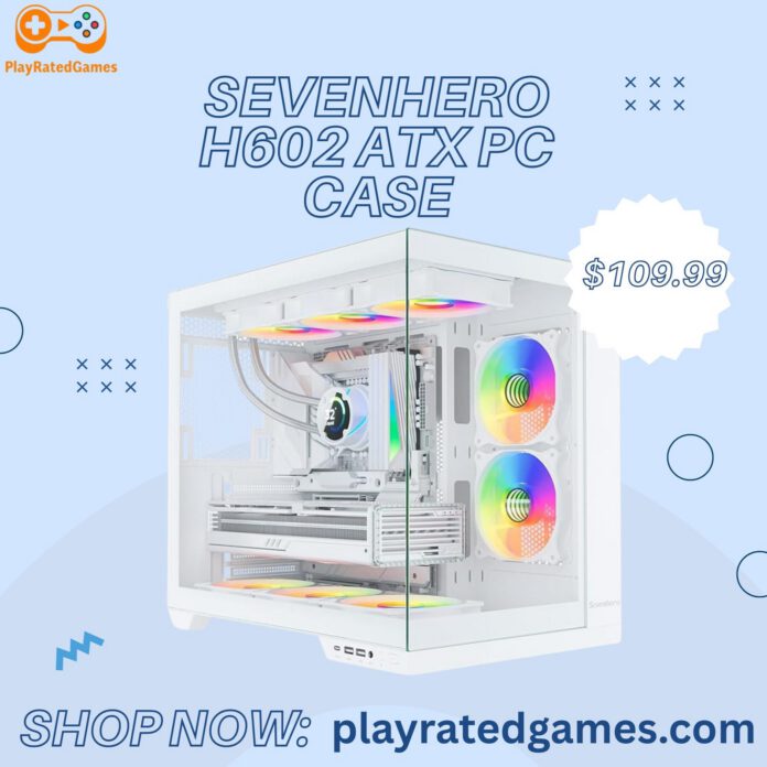 Sevenhero H602 ATX Gaming PC Case with Panoramic Tempered Glass and 5 ARGB Fans
