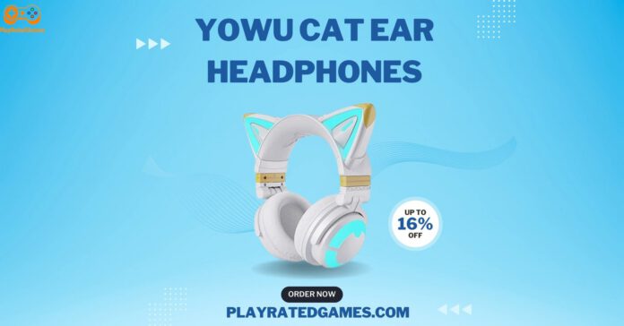 White YOWU Cat Ear Headphones with RGB Lighting on a white background