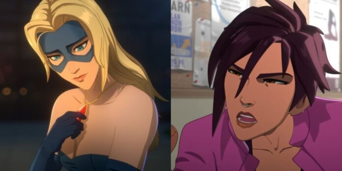 Dispatch Episodes 3 and 4 split images of Blonde Blazer and Invisigal